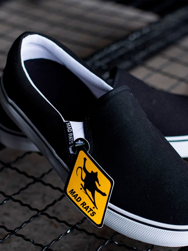 Tênis De Skate Mad Rats Slip On Black Preto Lona Original